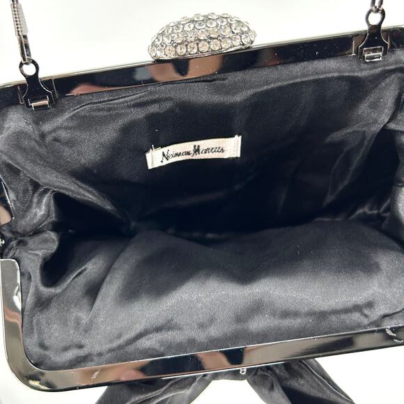 Neiman Marcus Black Velvet Rhinestone Oversized Bow Evening Clutch - Picture 6 of 8